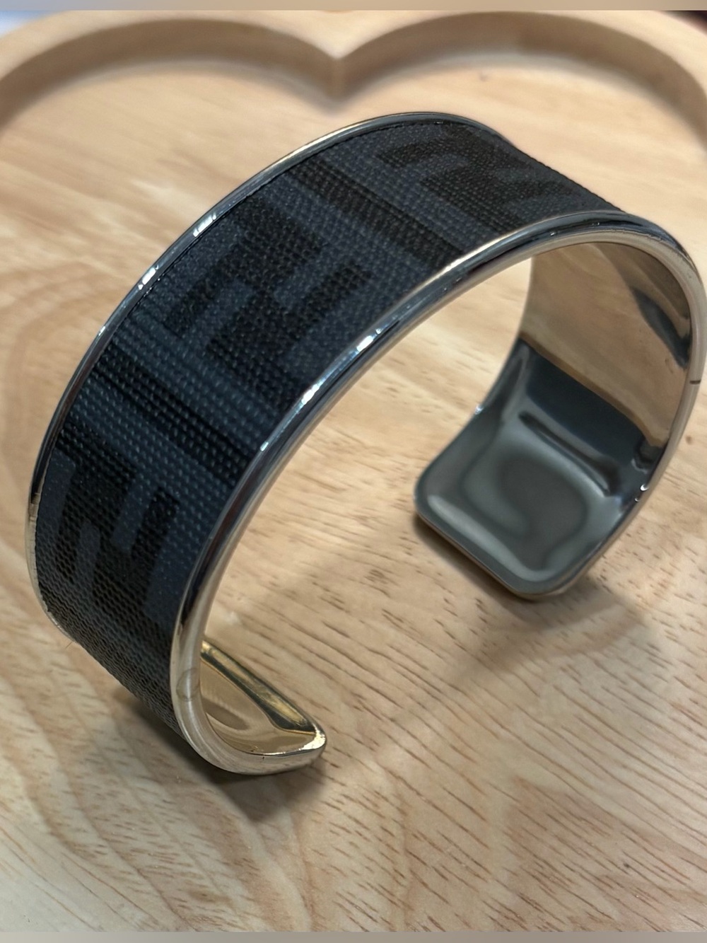 Designer Upcycled Black Patterned Cuff Bracelet Bangle Mens Womens Jewelry